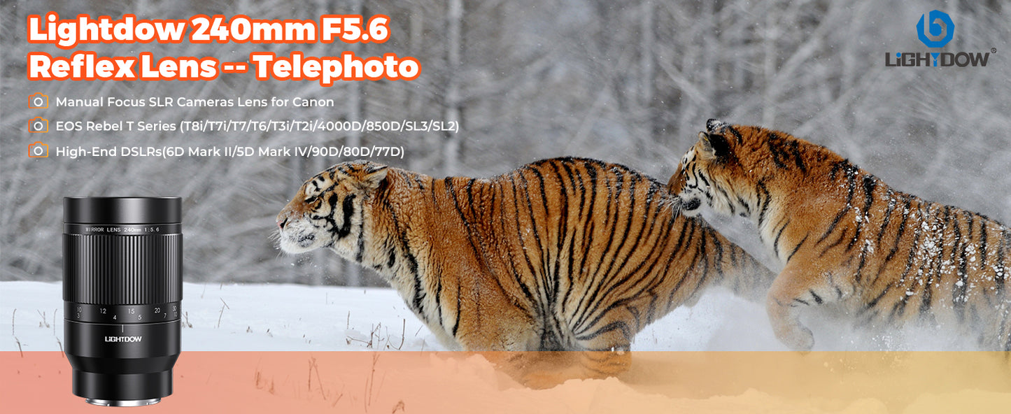Lightdow EF 240mm F5.6 Reflex Lens - Telephoto Manual DSLR Cameras Lens