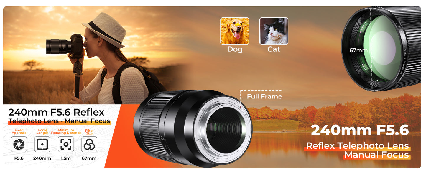Lightdow EF 240mm F5.6 Reflex Lens - Telephoto Manual DSLR Cameras Lens