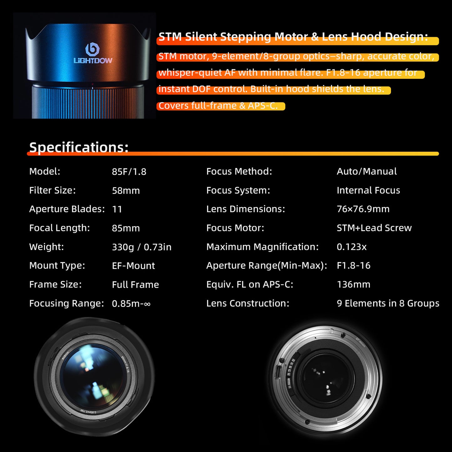 EF 85mm f1.8 Portrait Lens-AF+MF STM Motor for Canon EOS