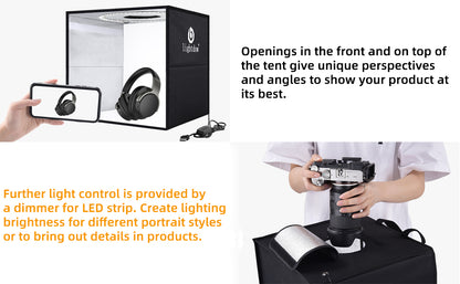 Lightdow Photo Studio Light Box Photography with Desktop Tripod & 120 LEDs (CRI>95), 6 Backdrops - Portable/Dimmable Folding Shooting Tents for Toys/Jewelry/Watches/Cosmetics