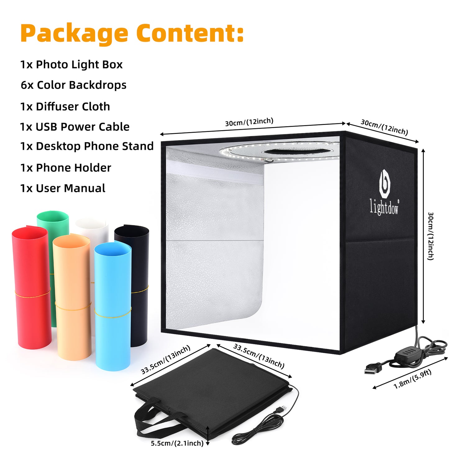 Lightdow Photo Studio Light Box Photography with Desktop Tripod & 120 LEDs (CRI>95), 6 Backdrops - Portable/Dimmable Folding Shooting Tents for Toys/Jewelry/Watches/Cosmetics